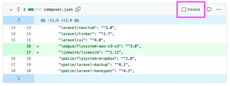 The Viewed checkbox on a GitHub PR